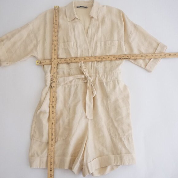 Zara Cream Bohemian Boho Breathable Short Sleeve Shorts Romper M - Picture 2 of 16